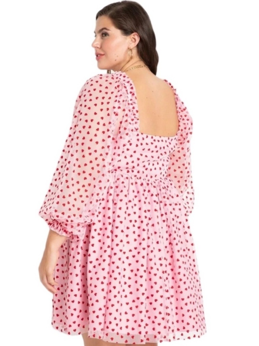 Eloquii Mesh Flocked Heart Print Bustier Mini Dress in Pink - Picture 2 of 15